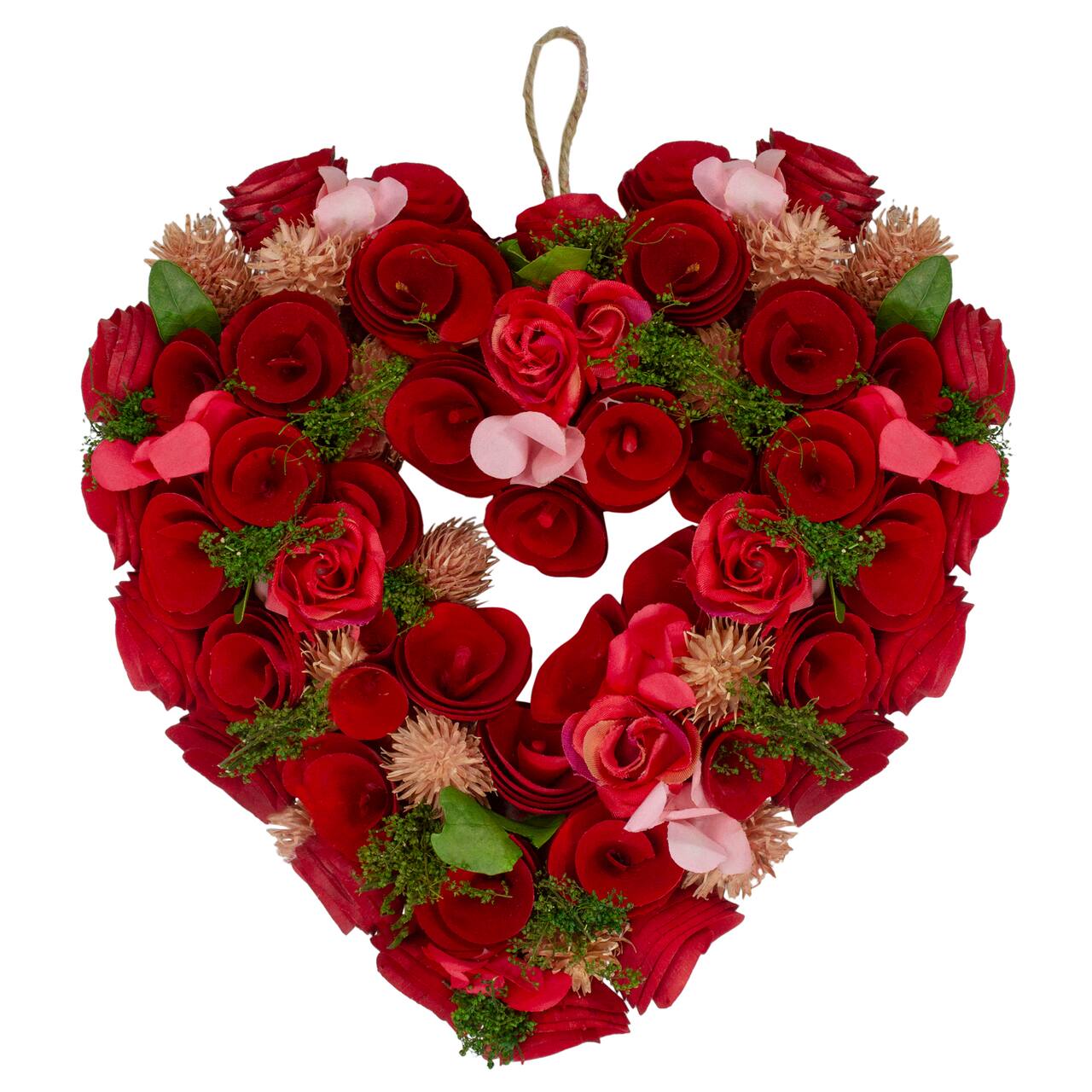 Red and Pink Wooden Rose Valentine's Day Artificial Spring Wreath 13.5"